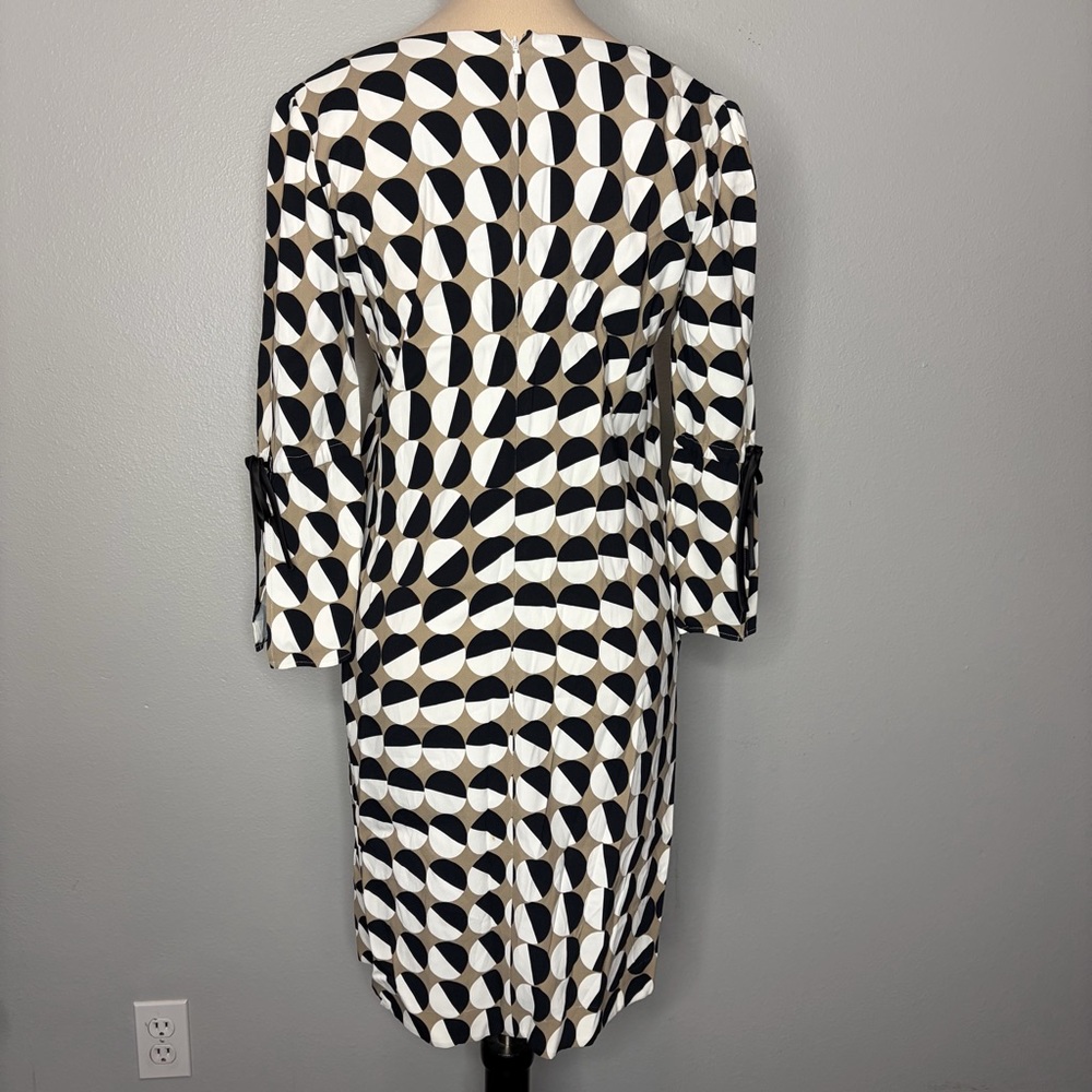 Lafayette 148 NY Dress Size P (6/8) Geometric Pattern Circle 3/4 Sleeve Pockets - Picture 4 of 6